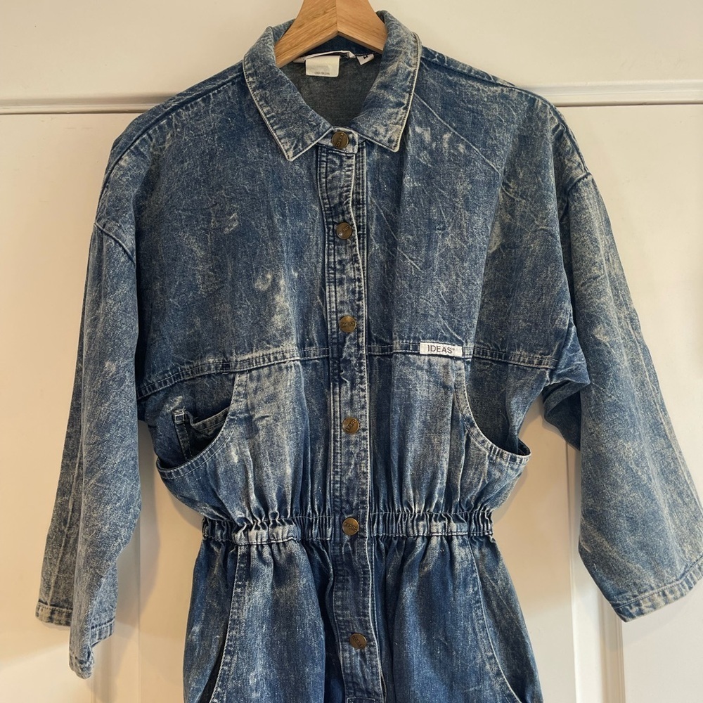 Vintage 80s Ideas Acid Wash Denim Jumpsuit - M - Picture 2 of 7